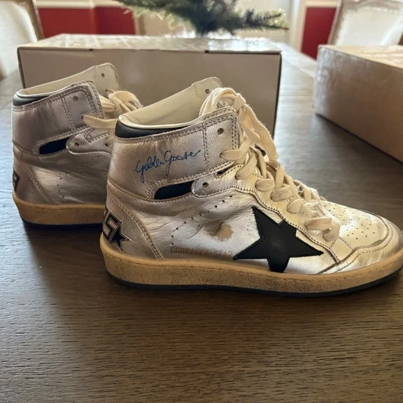 Golden Goose High-Top Sneakers Silver Sky Star with Passport and Box Size 36 - Picture 3 of 6